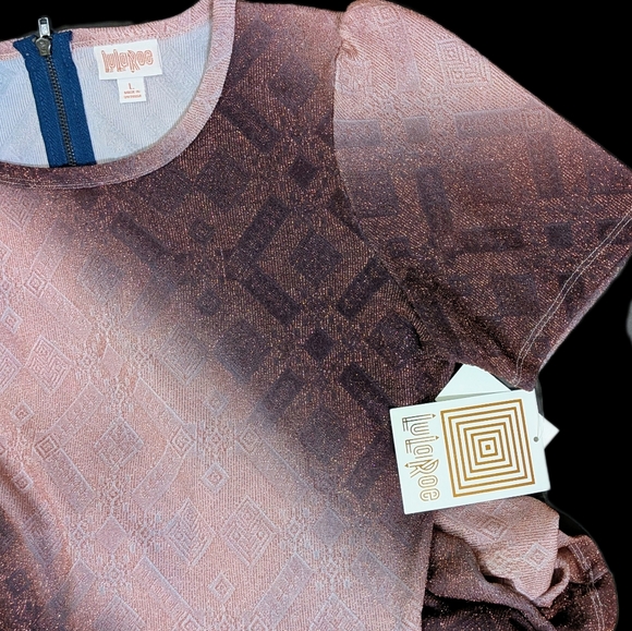 NWT LulaRoe Elegant Amelia Dress Rose Gold Diamond Pattern Pink/Plum Ombré L - Picture 6 of 11